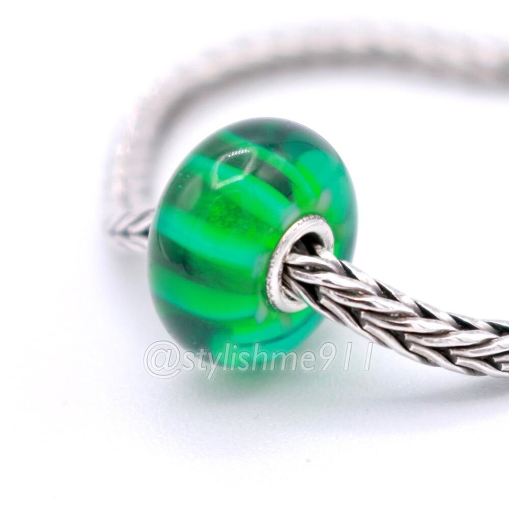 Authentic Retired Trollbeads GREEN STRIPE BEAD